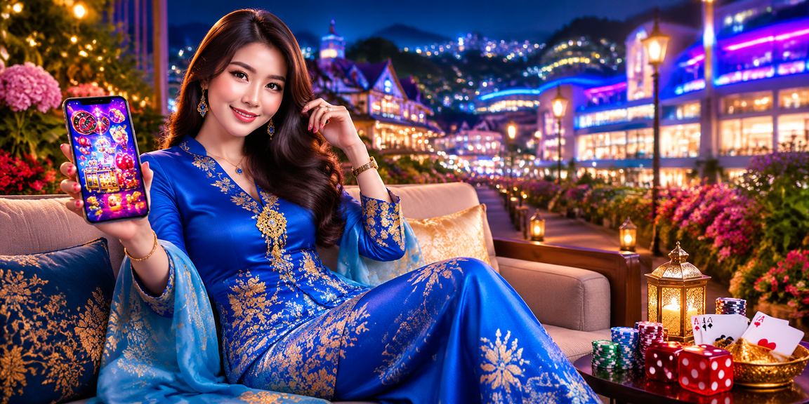Pengguna Malaysia menikmati platform taruhan dan hiburan 18650 dalam pakaian baju kurung
